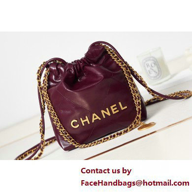 Chanel Shiny Calfskin  &  Gold-Tone Metal CHANEL 22 Mini Handbag AS3980 Burgundy